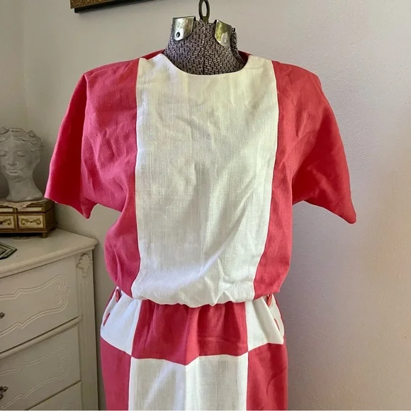 Vintage 80s color block dress - Picture 4 of 11